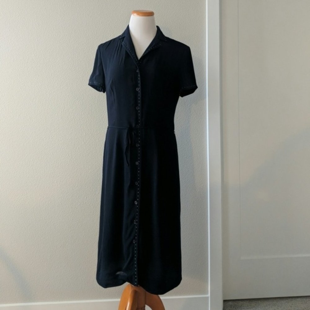 Ann Taylor Button Front Navy Dress